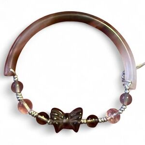 1/2 Pink and brown  butterfly beaded bracelet